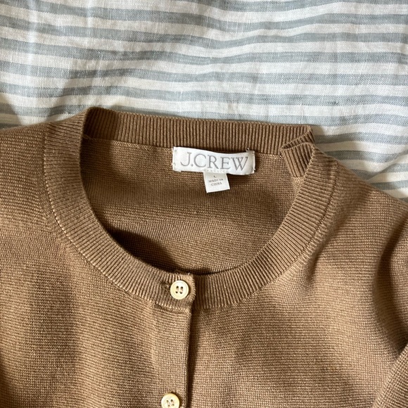 J Crew Button Up Cardigan Sweater In Tencel Lyocell US Women's L Camel - Worn 1x - Picture 3 of 3